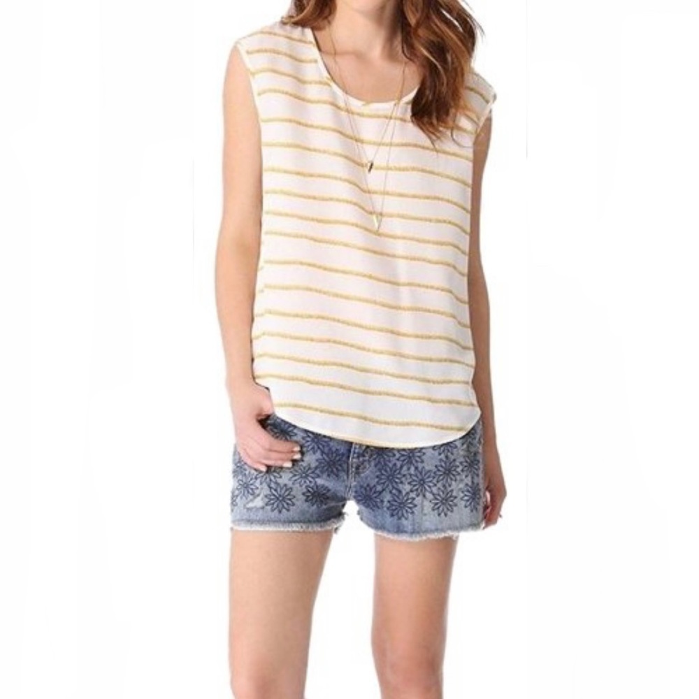 JOIE Women's TORRANCE NAUTICAL GOLD ROPES Sheer Silk Blouse Ivory Gold Size S